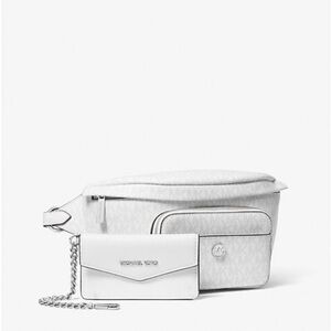 Michael Kors Maisie Large Logo Jacquard 2-in-1 Sling Pack White/Gray NWT